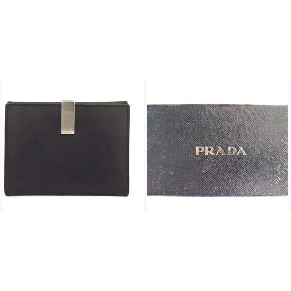 PRADA Logo Leather unisex Bifold black Wallet in prada box - Picture 1 of 10